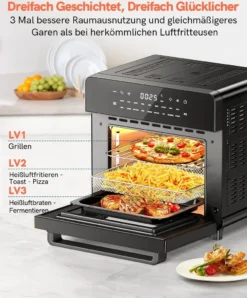 Involly 15L Heißluftfritteuse Airfryer Mini Ofen Mit 18 Programmen, Gaseinsparung, Fritteuse, Kompaktfriteusen,1600W Digital LED Display -Küchen Profi 000dec65a4ad8c73ebf62c7961f47520