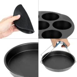 EINFEBEN Heißluftfritteuse Zubehör 7 Zoll 12tlg. Fritteuse Set Inkl. Brotbackkorb Pizzapfanne Silikonpfanne Grillrost Spieße -Küchen Profi 01971a20db92642cb375bebd29907dec 1