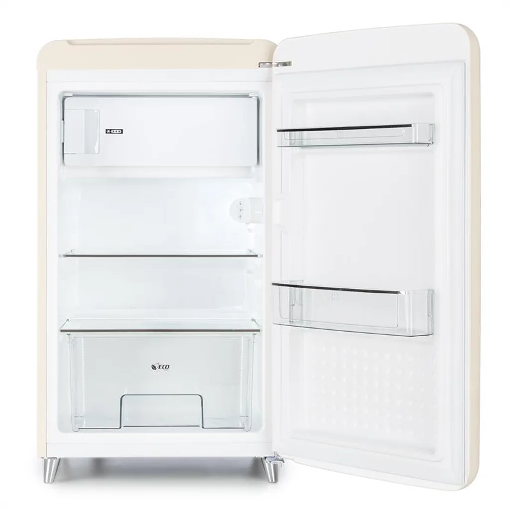 Klarstein Popart Cream - Kühlschrank, Standkühlschrank, Retro Look Der 50er, 108 Liter Volumen, 13 Liter Gefrierfach, Blitzkühl-Funktion, Gemüsefach, 2 X Regal, Flaschenfach, Creme 7 Klarstein Popart Cream - Kühlschrank, Standkühlschrank, Retro Look Der 50er, 108 Liter Volumen, 13 Liter Gefrierfach, Blitzkühl-Funktion, Gemüsefach, 2 X Regal, Flaschenfach, Creme – Bild 5