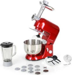Klarstein Lucia Rossa Küchenmaschine Mixer (1200 Watt, 5 Liter Rührschüssel, Fleischwolf, Saftpresse ) - Rot