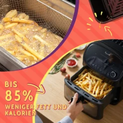 KYVOL Heißluftfritteuse XXL, 5,7L Heißluft-Fritteuse Mit Digitalem LED-Touchscreen, Fritteusen Airfryer Mit Sichtfenster 8 Kochprogrammen, Rezepte Auf Deutsch, Antihaft-Frittierkörben, Ohne Fett, 1350W -Küchen Profi 03cc7293678a4d1443aa46c234851f53