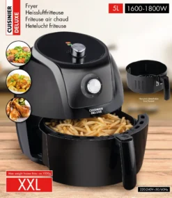 Cuisinier Deluxe Heißluftfritteuse Analog - 5 Liter - 230V - Airfryer - Heißluftofen - Temperatureinstellung Von 80°C Bis 200°C - 7/8 Personen - Schwarz -Küchen Profi 06431c8d9dedcecb66e76dae0501925b