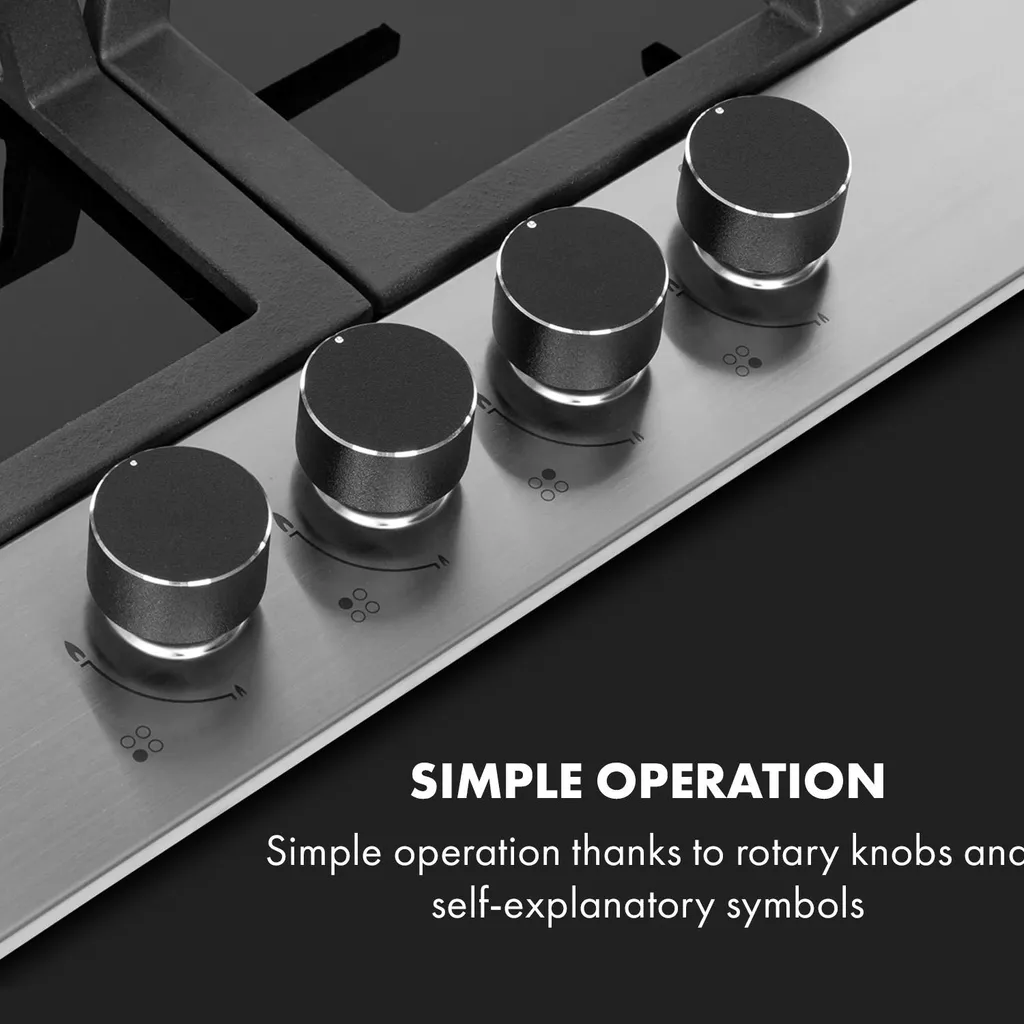 Klarstein Alchemist 4 Zonen Gaskochfeld , 4-flammig , Autark , 58,3 Cm , Einbau , Aluminium-Brenner , Stark-Brenner , Erdgas/Butangas , Edelstahl , Automatische Abschaltung , Topfträger Aus Gusseisen , Glaskeramik , Inkl. Schlauch Und Druckminderer , Schwarz 6 Klarstein Alchemist 4 Zonen Gaskochfeld , 4-flammig , Autark , 58,3 Cm , Einbau , Aluminium-Brenner , Stark-Brenner , Erdgas/Butangas , Edelstahl , Automatische Abschaltung , Topfträger Aus Gusseisen , Glaskeramik , Inkl. Schlauch Und Druckminderer , Schwarz – Bild 4