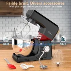 Homlee Küchenmaschine Knetmaschine 1800W,Teigmaschine Mit 6.5L Edelstahlschüssel,6 Geschwindigkeit Reduzierte Geräusche, Multifunktion Knetmaschine Mit Rührbesen,Rührhaken, Knethaken, Spritzschutz(Schwarz) -Küchen Profi 07797bb060f84bf5c3910baaf8066a3d