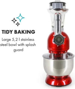 Klarstein Lucia Rossa Küchenmaschine Mixer (1200 Watt, 5 Liter Rührschüssel, Fleischwolf, Saftpresse ) - Rot -Küchen Profi 0861c1d60de655d69cd95e6b12e16b97