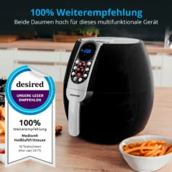 MEDION Heißluftfritteuse, Ca. 1500 Watt, Digitales Bedienfeld, Nutzinhalt Gesamt 4 Liter, Ölfreies Frittieren, 30 Min Timer, Überhitzungsschutz, MD17320 Schwarz -Küchen Profi 08f303d9c2220cc282b1115cfa01a8d9