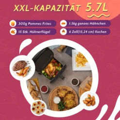 KYVOL Heißluftfritteuse XXL, 5,7L Heißluft-Fritteuse Mit Digitalem LED-Touchscreen, Fritteusen Airfryer Mit Sichtfenster 8 Kochprogrammen, Rezepte Auf Deutsch, Antihaft-Frittierkörben, Ohne Fett, 1350W -Küchen Profi 0aa4b99867a5296ee439dcef908e6902