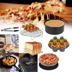 EINFEBEN Heißluftfritteuse Zubehör 7 Zoll 12tlg. Fritteuse Set Inkl. Brotbackkorb Pizzapfanne Silikonpfanne Grillrost Spieße -Küchen Profi 0afa6110ad81cabaf54a8c8623c8cc4b 1