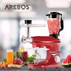 AREBOS 6-in-1 Küchenmaschine 1500W, Fleischwolf, Blender, Nudelmaschine, Knetmaschine Mit Edelstahl-Schüssel 5,5 L, Rot -Küchen Profi 0d6d4fe21f4ab5edc3dd0acc8b002746