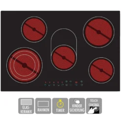 PKM Glaskeramik-Kochfeld Ceranfeld Mit Edelstahlrahmen EB-C5-3KBTC Touch Control 77cm -Küchen Profi 10f11a50ed00ac99307d4f83c9e5f867