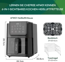 CHEFREE AFW01 Heißluftfritteuse, Mit Visuelles Fensterdesign, Kompaktfriteusen Mit 5L Fassungsvermögen Und 6 Voreingestellte Progra -Küchen Profi 12092a6797af26319aad065df90ddfd7