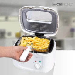 Clatronic FR 3771 Fritteuse, Geruchs- Und Fettdunstfilter, Stufenlos Regelbarer Thermostat Mit Kontrollleuchte (130 °C–190 °C), Großer Frittierkorb, 1800 W, Cool Touch-Gehäuse, Weiß -Küchen Profi 13fc2c6eb98140331743774b09cb87b5