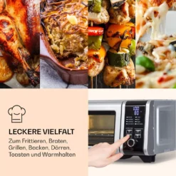 Die Klarstein Vita-Crisp Heißluftfritteuse Ist Ein Schlanker Alleskönner In Der Küche. Ihre 8 Unterschiedlichen Funktionen - Frittieren, Barten, Grillen, Dörren, Toasten, Backen, Warmhalten Und Pizza-Modus - Kannst Du Ganz Bequem über Das Frontseitige Display Mit Drehknopf Einstellen. Das Vierteilige Zubehör-Set Liefert Dir Alles, Was Du Für Heiße, Knusprige Snacks Brauchst. Dank Des Geräumigen Innenraums Wird Die Vita-Crisp Spielend Mit 33-cm-Pizzen Fertig. Die Reinigung Gestaltet Sich Dank Cle -Küchen Profi 1b215cd318aff97f9f95f8e900920451