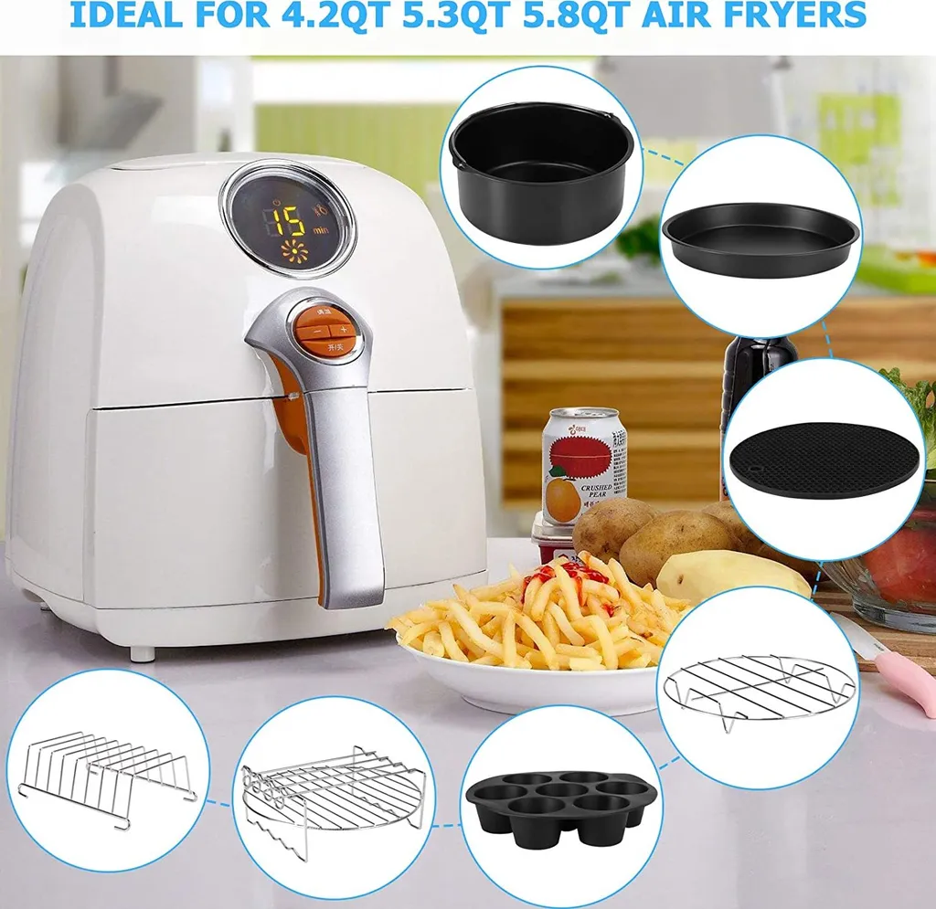 Zubehör Heißluftfritteuse, 8 Zoll 14 Stück Zubehörset Für Airfryer Fritteusen Für COSORI Ninja Philips Tefal Für Luftfritteuse 3.7QT-6.8QT 7 Zubehör Heißluftfritteuse, 8 Zoll 14 Stück Zubehörset Für Airfryer Fritteusen Für COSORI Ninja Philips Tefal Für Luftfritteuse 3.7QT-6.8QT – Bild 5