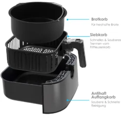 Kesser® XXL 5,5 Liter Heißluftfritteuse Edelstahl | Inkl.Brotbackkorb | 1700W Friteuse Fritteuse Airfryer | Touch Display | 8 Programmen | Ohne ÖL | ✓ Backofen ✓ Heißluft ✓ Grill | Fettfrei, Farbe:Silber -Küchen Profi 203d544746f83133d872ab0f44d9aaca