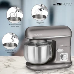 Clatronic Knetmaschine KM 3712 Inkl. Transparentem Spritzschutzdeckel Mit Nachfüllöffnung, 1100 Watt, 5 Liter, Schwenkbarer Multifunktionsarm, Titan -Küchen Profi 242d43e5b034bcdba8a693013c61eb58