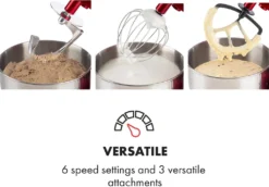 Klarstein Lucia Rossa Küchenmaschine Mixer (1200 Watt, 5 Liter Rührschüssel, Fleischwolf, Saftpresse ) - Rot -Küchen Profi 24926e2d1238d9a34b8f406c1ab50d3d
