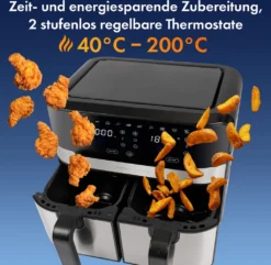 ProfiCook® Doppel-Heißluftfritteuse 9 Liter, XXL Heißluftfritteuse Doppelkammer, Frittieren Mit Heißer Luft Ohne Zusätzliches Öl, 9 Programme, Air Fryer, Touchscreen, PC-FR 1242 H, 2400W -Küchen Profi 26921036498570b28ad8098e89d66e8a