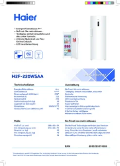Haier H2F-220WSAA Gefrierschrank -Küchen Profi 27c85b9f5fe67378f5ca3231cf192edd