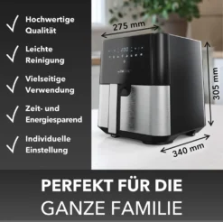 Clatronic® Heißluftfritteuse XXL - 5L Fritteuse Heißluft Für Fettfreies Frittieren, Edelstahl-Airfryer Mit Digitalem Touchscreen, 360° Air-Flow, Heißluft-Friteuse Mit 8 Programmen, 1450W - FR 3782 H -Küchen Profi 296a988b5130da3a3d3ba988d3cc1084
