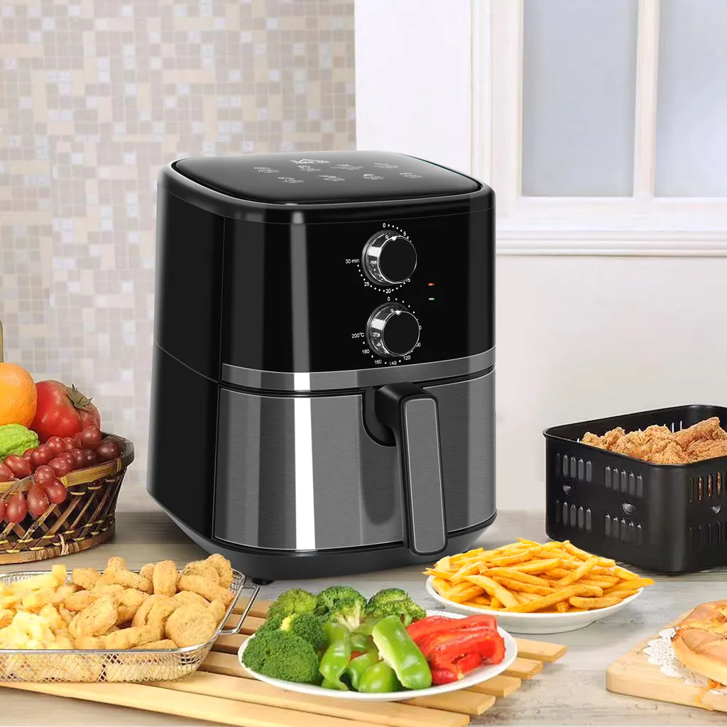 HOMCOM Heißluftfritteuse 4,5 L 1500W Mit 8 Menüs Antihaftbeschichteter Korb Für Gesundes ölfreies Fettarmes Kochen Stahl Schwarz 35,5 X 28 X 33,8 Cm 4 HOMCOM Heißluftfritteuse 4,5 L 1500W Mit 8 Menüs Antihaftbeschichteter Korb Für Gesundes ölfreies Fettarmes Kochen Stahl Schwarz 35,5 X 28 X 33,8 Cm – Bild 2