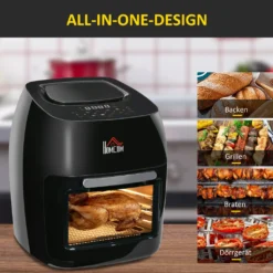 HOMCOM Heißluftfritteuse 11 L 1800W Mit 8 Menüs Zubehör Backofen Dehydrator Barbecue Für Gesundes ölfreies Fettarmes Kochen Stahl Schwarz 32 X 35,6 X 37,9 Cm -Küchen Profi 2a0108fae20ed069fca70b433ecbdf3c