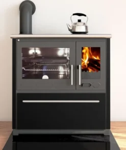 EEK A+ Küchenofen Holzherd Plamen 850 Schwarz, Linke Version - 8 KW Dauerbrandherd