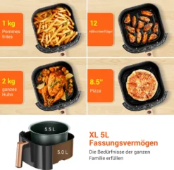 ULTENIC K10 XL Heißluftfritteuse, 5L Airfryer Mit 11 Programmen, Airfryer Mit Online-Rezepten, Touchscreen,1500W [Energieklasse A+++] -Küchen Profi 2a726dea94fd9f32f44aa4add030bbdd