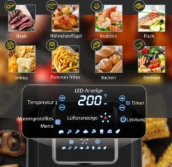 HOMCOM Heißluftfritteuse 6,5 L 1700W Mit 8 Menüs LED-Display Antihaftbeschichteter Korb Für Gesundes ölfreies Fettarmes Kochen Schwarz 36,5 X 29 X 33,8 Cm -Küchen Profi 2f439d9239ffbbd3055ffa7a52bb6c73