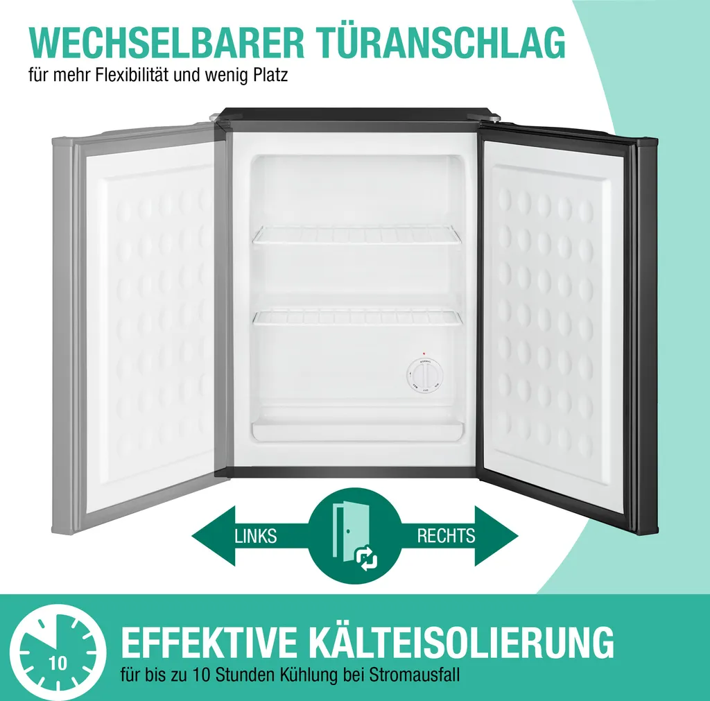 Bomann® Gefrierschrank, 42L Nutzinhalt, Mini Gefrierschrank Mit 2 Herausnehmbaren Gitterablagen, Gefrierschrank Mit Wechselbarem Türanschlag & Stufenloser Temperaturreglung - GB 7236 Schwarz 5 Bomann® Gefrierschrank, 42L Nutzinhalt, Mini Gefrierschrank Mit 2 Herausnehmbaren Gitterablagen, Gefrierschrank Mit Wechselbarem Türanschlag & Stufenloser Temperaturreglung - GB 7236 Schwarz – Bild 3