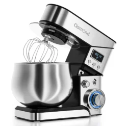 OSMOND 6Gang 5L Küchenmaschine Knetmaschine 1300W LCD StandMixer Edelstahl Rührschüssel Edelstahlschüssel Teigmaschin - Silber