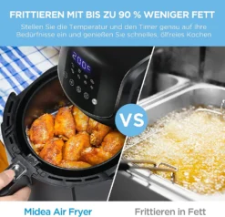 Midea Heißluftfritteuse 3,5L Heißluft Fritteuse Mit 8 Verschiedene Programmen, Digital Touchscreen, Temperaturkontrolle, 1500W Heissluftfritteuse Air Fryer -Küchen Profi 345dfd454177df2cd363262564b2fbba