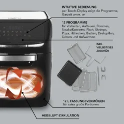 MAXXMEE Heißluft-Fritteuse Digital - 12 L Fassungsvermögen - Schwarz Heißluft Fritteuse Friteuse Fritöse Airfryer 12L XXL Backofen Drehgrill Digital 17 MAXXMEE Heißluft-Fritteuse Digital - 12 L Fassungsvermögen - Schwarz Heißluft Fritteuse Friteuse Fritöse Airfryer 12L XXL Backofen Drehgrill Digital -Küchen Profi 351fab6a9cb66c41a6c68f2e09421f46
