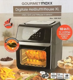 GOURMETmaxx Heißluft-Fritteuse Digital - 12l - 1800W Heißluft Fritteuse Fettfrei 12L Friteuse Airfryer Digital Drehgrill XL Fritöse -Küchen Profi 355854aa02dac68b0229cd3b7f9ae05f