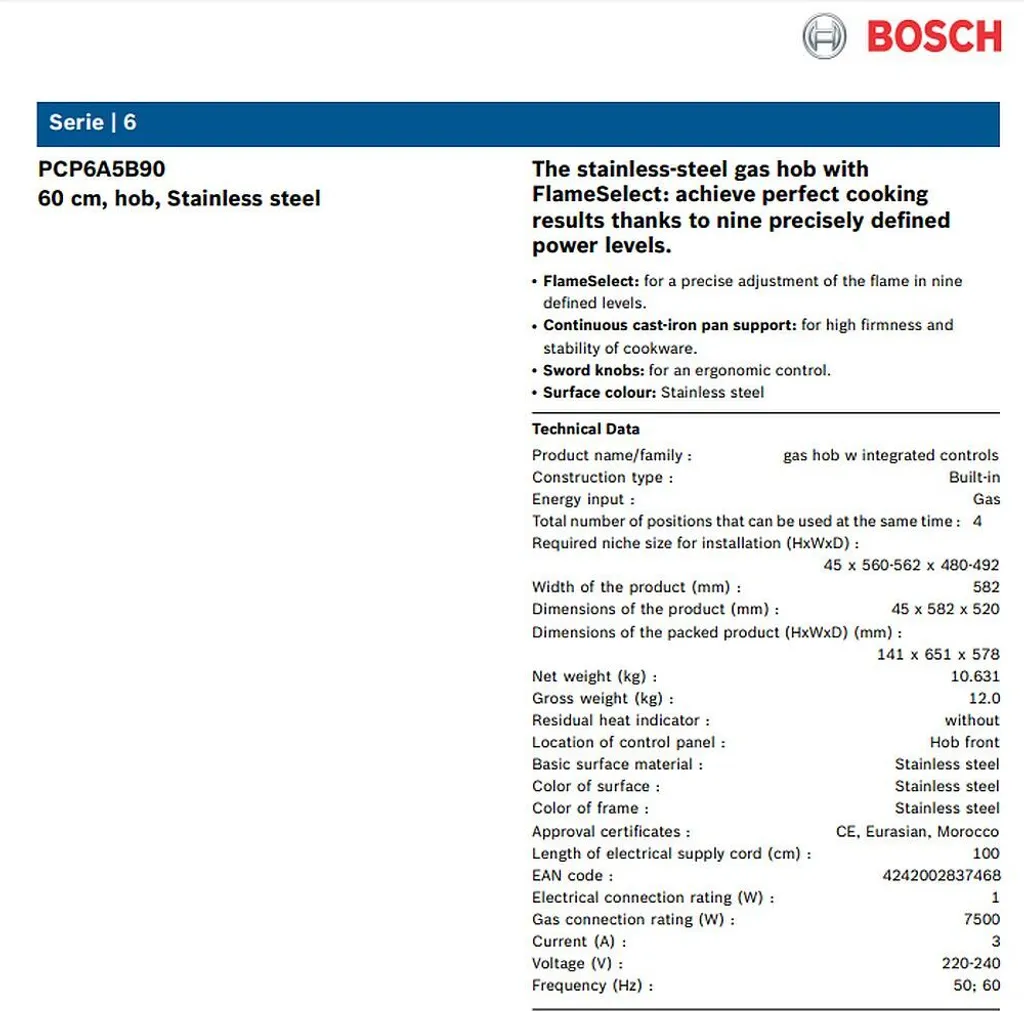Bosch PCP6A5B90 Kochfeld Gas 60cm Einbau Gaskochfeld Autark Edelstahl 7 Bosch PCP6A5B90 Kochfeld Gas 60cm Einbau Gaskochfeld Autark Edelstahl – Bild 5