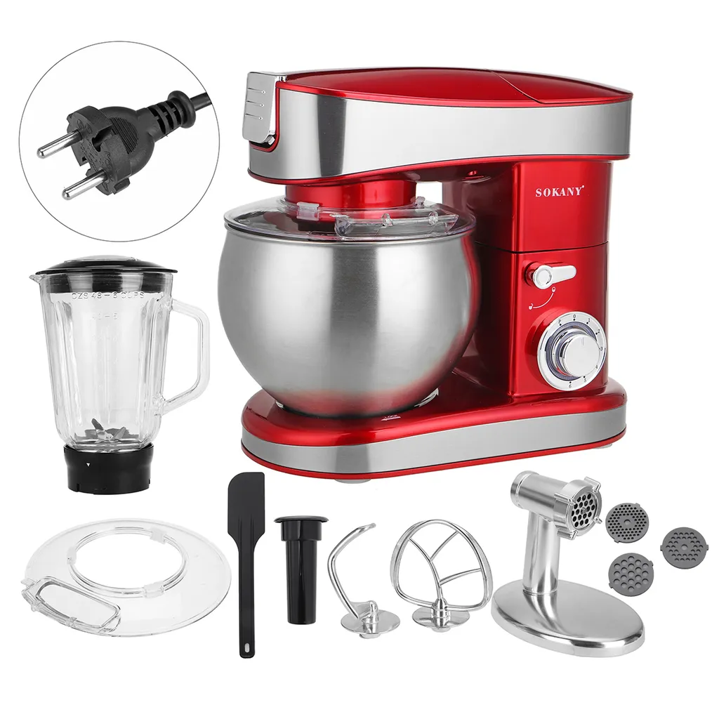 SOKANY 3in1 Küchenmaschine 1200W Edelstahlschüssel Teigmaschin 1.5L Saftpresse 6-stufige Gescheindigkeit Mixer Standmixer Knetmaschine Fleischwolf Wurstmaschine - Rot 8 SOKANY 3in1 Küchenmaschine 1200W Edelstahlschüssel Teigmaschin 1.5L Saftpresse 6-stufige Gescheindigkeit Mixer Standmixer Knetmaschine Fleischwolf Wurstmaschine - Rot – Bild 6