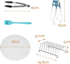 Lospitch Heißluftfritteuse Zubehör 8 Zoll 12tlg. Fritteuse Set Inkl. Brotbackkorb Pizzapfanne Silikonpfanne Grillrost Spieße Kompaktfriteusen -Küchen Profi 3714f0bff738b79df778568c331f3733
