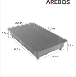 AREBOS Induktionskochfeld 3000W, 2 Kochfelder, 30 Cm, Autark Mit Sensor Touch, Timer, Kindersicherung, Überhitzungsschutz, Autoabschaltung -Küchen Profi 37503b0b8a559135e01f122eae5b0697