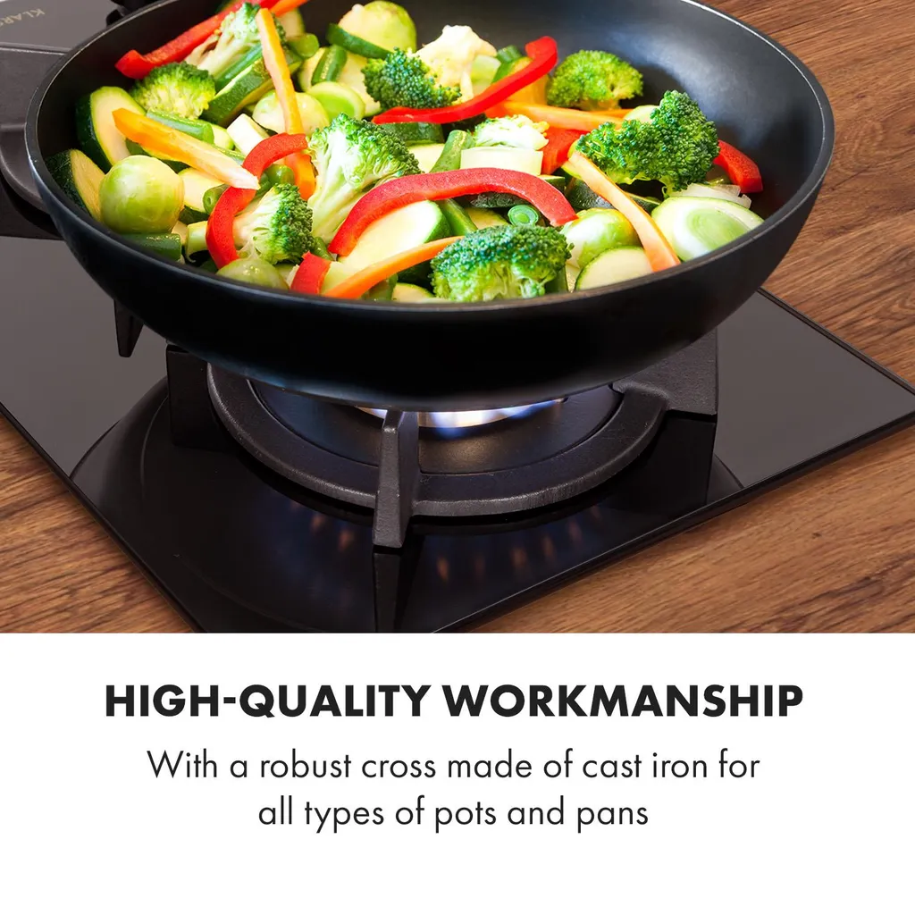 Klarstein Goldflame Domino Gaskochfeld , 2-flammig , Autark , 30 Cm , Einbau , Messing-Brenner , Erdgas/Propangas , Sicherheitsventile , Automatische Abschaltung , Topfträger Aus Gusseisen , Inkl. Schlauch Und Druckminderer , Glaskeramik Ø 8 Mm , Schwarz 9 Klarstein Goldflame Domino Gaskochfeld , 2-flammig , Autark , 30 Cm , Einbau , Messing-Brenner , Erdgas/Propangas , Sicherheitsventile , Automatische Abschaltung , Topfträger Aus Gusseisen , Inkl. Schlauch Und Druckminderer , Glaskeramik Ø 8 Mm , Schwarz – Bild 7