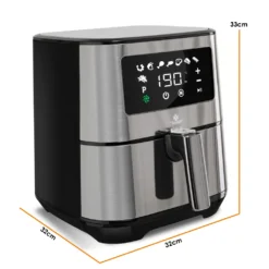 Kesser® XXL 5,5 Liter Heißluftfritteuse Edelstahl | Inkl.Brotbackkorb | 1700W Friteuse Fritteuse Airfryer | Touch Display | 8 Programmen | Ohne ÖL | ✓ Backofen ✓ Heißluft ✓ Grill | Fettfrei, Farbe:Silber -Küchen Profi 394e7fef9fc3d4316712384bac333619
