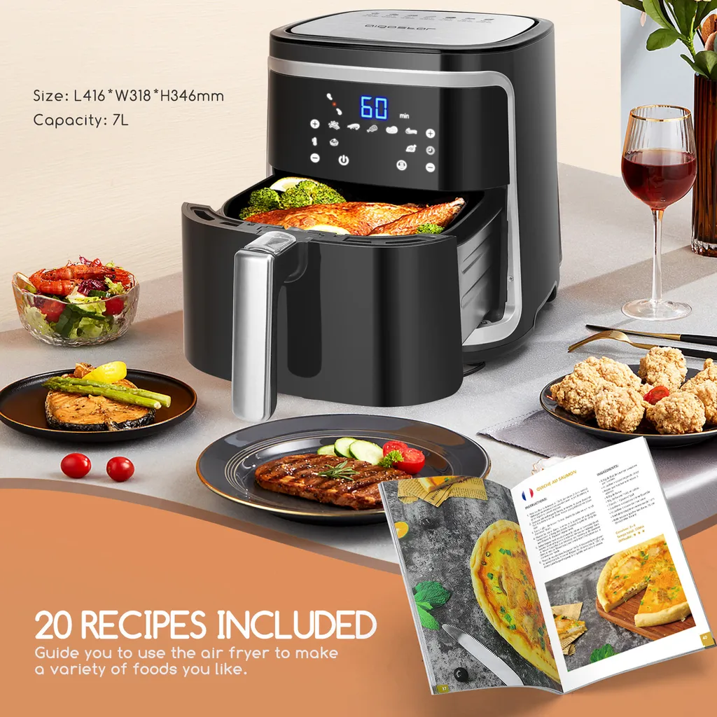 Aigostar Cube - 7L Heißluftfritteuse, Friteuse Heissluft 1900 W Heissluftfriteuse, 7 Programmen, Warmhalten, 20 Rezepte, Ohne Öl, Für 6-10 Personen, Air Fryer Mit Digitalem LED-Touchscreen, Schwarz 9 Aigostar Cube - 7L Heißluftfritteuse, Friteuse Heissluft 1900 W Heissluftfriteuse, 7 Programmen, Warmhalten, 20 Rezepte, Ohne Öl, Für 6-10 Personen, Air Fryer Mit Digitalem LED-Touchscreen, Schwarz – Bild 7
