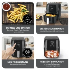 Heißluftfritteuse Fritteuse Fettarm Heißluft 1300W Touch Display Timer Schwarz -Küchen Profi 3b09ebe9837288e14b5f9f4653f0c45d