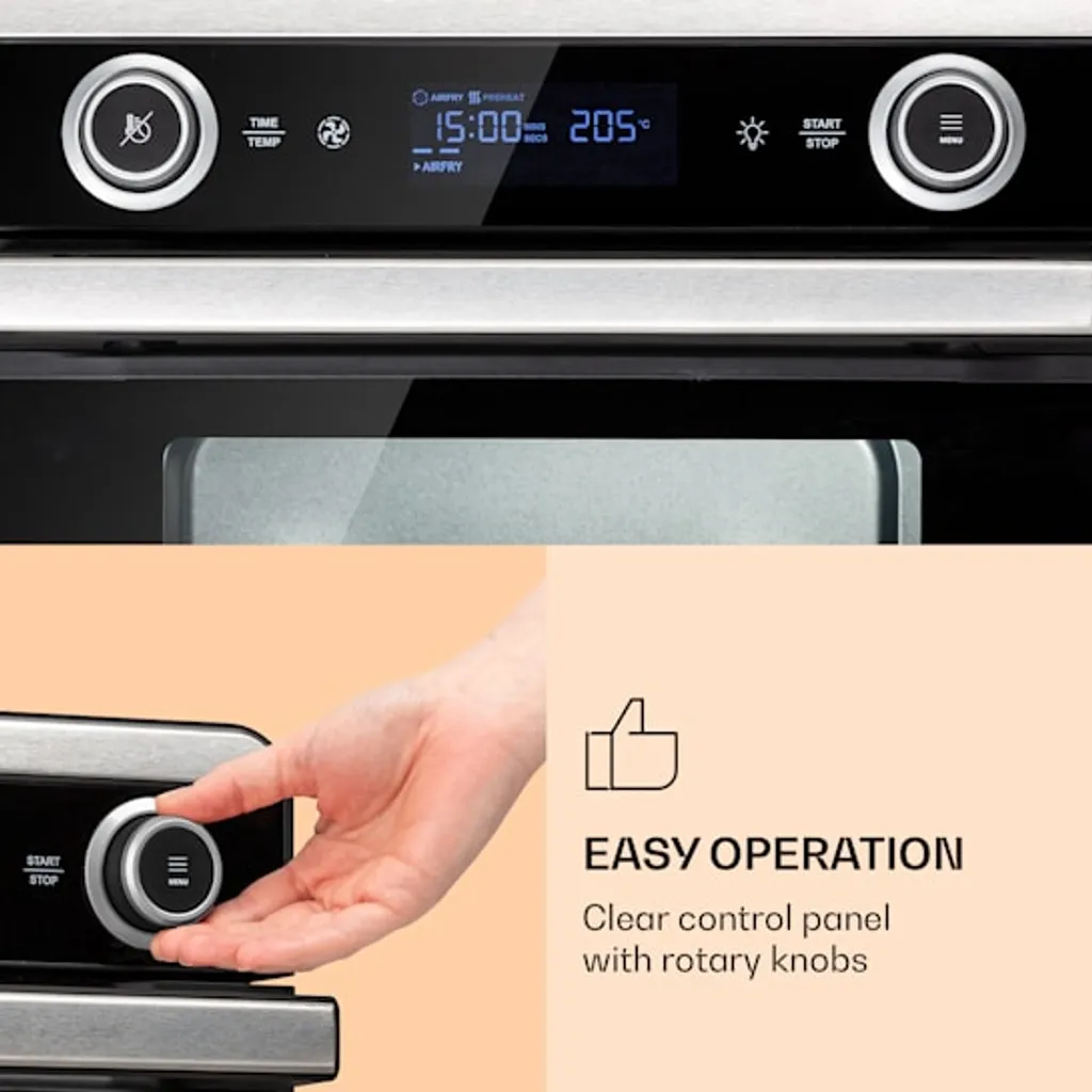 Klarstein AeroVital Jumbo 3in1 Heißluftfritteuse - 18L Heissluftfriteuse / Toaster / Dörrautomat , Airfryer Mit Touchscreen, 10 Programme, 30 Bis 230 °C, Edelstahl,inkl. 6-teiliges Zubehör 6 Klarstein AeroVital Jumbo 3in1 Heißluftfritteuse - 18L Heissluftfriteuse / Toaster / Dörrautomat , Airfryer Mit Touchscreen, 10 Programme, 30 Bis 230 °C, Edelstahl,inkl. 6-teiliges Zubehör – Bild 5