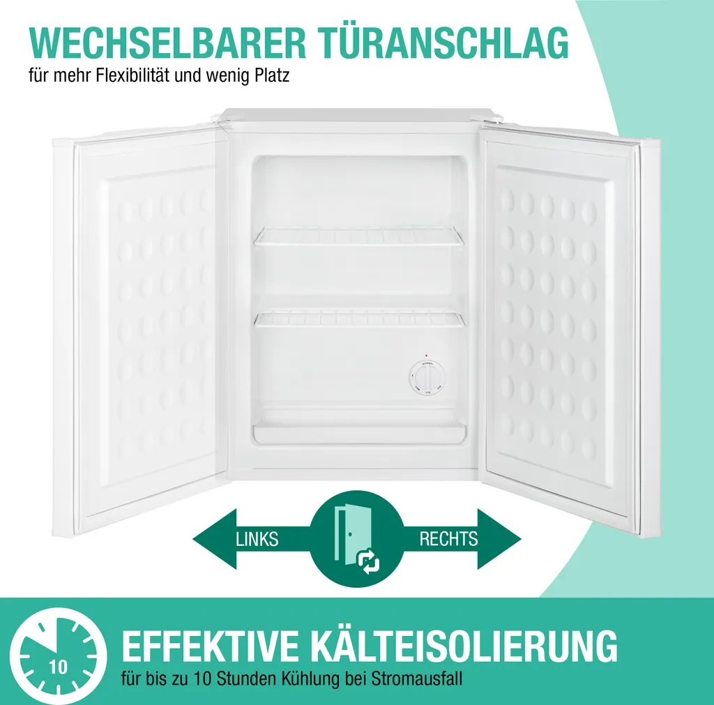 Bomann® Gefrierschrank, 42L Nutzinhalt, Mini Gefrierschrank Mit 2 Herausnehmbaren Gitterablagen, Gefrierschrank Mit Wechselbarem Türanschlag & Stufenloser Temperaturreglung - GB 7236 Weiß 5 Bomann® Gefrierschrank, 42L Nutzinhalt, Mini Gefrierschrank Mit 2 Herausnehmbaren Gitterablagen, Gefrierschrank Mit Wechselbarem Türanschlag & Stufenloser Temperaturreglung - GB 7236 Weiß – Bild 3