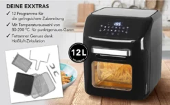 MAXXMEE Heißluft-Fritteuse Digital - 12 L Fassungsvermögen - Schwarz Heißluft Fritteuse Friteuse Fritöse Airfryer 12L XXL Backofen Drehgrill Digital 21 MAXXMEE Heißluft-Fritteuse Digital - 12 L Fassungsvermögen - Schwarz Heißluft Fritteuse Friteuse Fritöse Airfryer 12L XXL Backofen Drehgrill Digital -Küchen Profi 3ebad5003024c3ab841ae0dd4fdfefb4