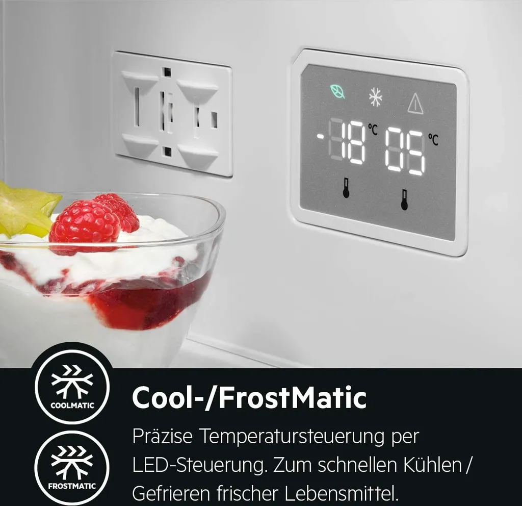 AEG RCB632E4MM Freistehende Kühl-Gefrierkombination / 1860 Mm / / Gefrierteil Unten / 324 L / CustomFlex - Flexibles Türablagesystem / NoFrost / Farbe: Edelstahl-Türen, Seiten Grau 11 AEG RCB632E4MM Freistehende Kühl-Gefrierkombination / 1860 Mm / / Gefrierteil Unten / 324 L / CustomFlex - Flexibles Türablagesystem / NoFrost / Farbe: Edelstahl-Türen, Seiten Grau – Bild 9