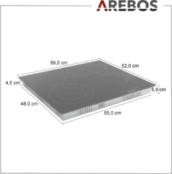 AREBOS Glaskeramikkochfeld, 7200 W, 4 Kochfelder, 59 Cm, Autark, Inkl. Dual-Kochzone Und Bräterzone, Mit Sensor Touch -Küchen Profi 400f88540c9b25e313471cce5c9a06d2