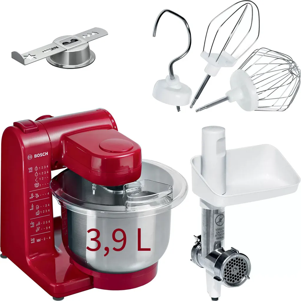 BOSCH Küchenmaschine MUM44R2A 500w Rot 3.9L Edelstahlschüssel Inkl. Zubehör 3 BOSCH Küchenmaschine MUM44R2A 500w Rot 3.9L Edelstahlschüssel Inkl. Zubehör