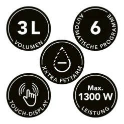 MAXXMEE Heißluft-Fritteuse Digital - 3 Liter Fassungsvermögen - Schwarz/silber -Küchen Profi 41952cdf03dd0c6e2a6ca19fd5e84cf2