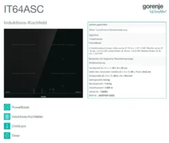 Gorenje IT64ASC Induktions-Kochfeld, 60 Cm, TouchControl -Küchen Profi 427fee6d9b29b3256ba6e92f9bc11fca